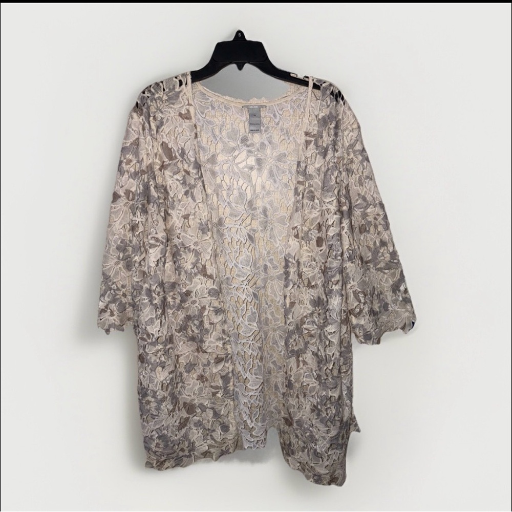 Tatted Floral Jacket Cardigan Floral Catherine’s Womens 1X Cottage Core Granny